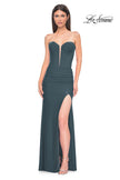 Picture of: Strapless Corset Style Prom Dress with Illusion Back in Dark Emerald, Style 32941, Detail Picture 5
