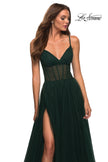 Picture of: Tulle A-line Prom Dress with Corset Sheer Bodice in Dark Emerald, Detail Picture 6