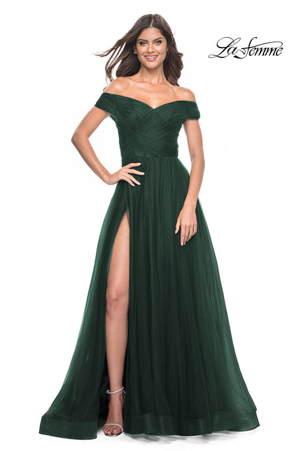Picture of: A-Line Tulle Prom Dress with Off the Shoulder Top in Dark Emerald, Style: 30498, Detail Picture 6