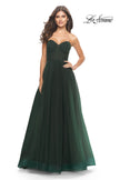 Picture of: Illusion Bodice A-line Gown with Boning and Defined Cups in Dark Emerald, Style: 31205, Detail Picture 6