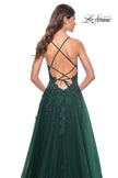Picture of: A-Line Tulle Dress with Rhinestone Embellished Lace Applique in Dark Emerald, Style: 32022, Detail Picture 6