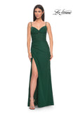 Picture of: Net Jersey Fitted Dress with Ruched Bustier Top in Dark Emerald, Style: 32239, Detail Picture 6