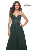 Picture of: Rhinestone Tulle A-Line Gown with Lace Bodice in Jewel Tones in Dark Emerald, Style: 32253, Detail Picture 6