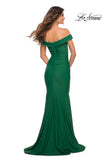 Picture of: Chic Off the Shoulder Evening Dress with Ruching in Dark Emerald, Detail Picture 7