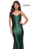 Picture of: Chic Stretch Satin Gown with V Neckline and Ruching in Green, Style: 32075, Detail Picture 7