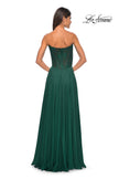 Picture of: Strapless Chiffon Prom Gown with Lace Illusion Bodice in Dark Emerald, Style: 32311, Detail Picture 7