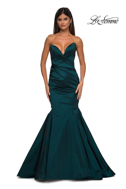 Picture of: Mermaid Stretch Mikado Evening Dress with Illusion Back in Dark Emerald, Style: 32791, Detail Picture 7
