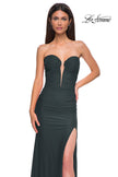 Picture of: Intricately Ruched Strapless Prom Dress with Unique Deep V in Dark Emerald, Style 32923, Detail Picture 7