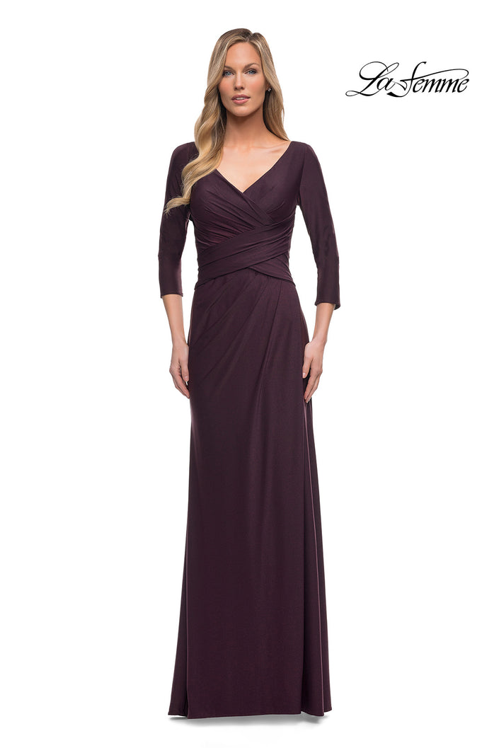 Picture of: Ultra Soft Jersey Long Dress with Three-Quarter Sleeves in Dark Garnet, Detail Picture 1