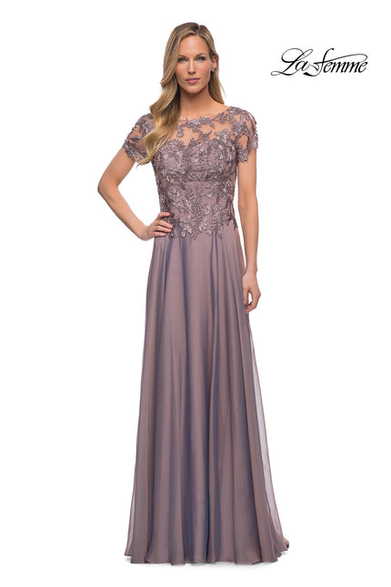 Picture of: Chiffon Evening Gown with Lace Bodice in Dark Mauve, Main Picture