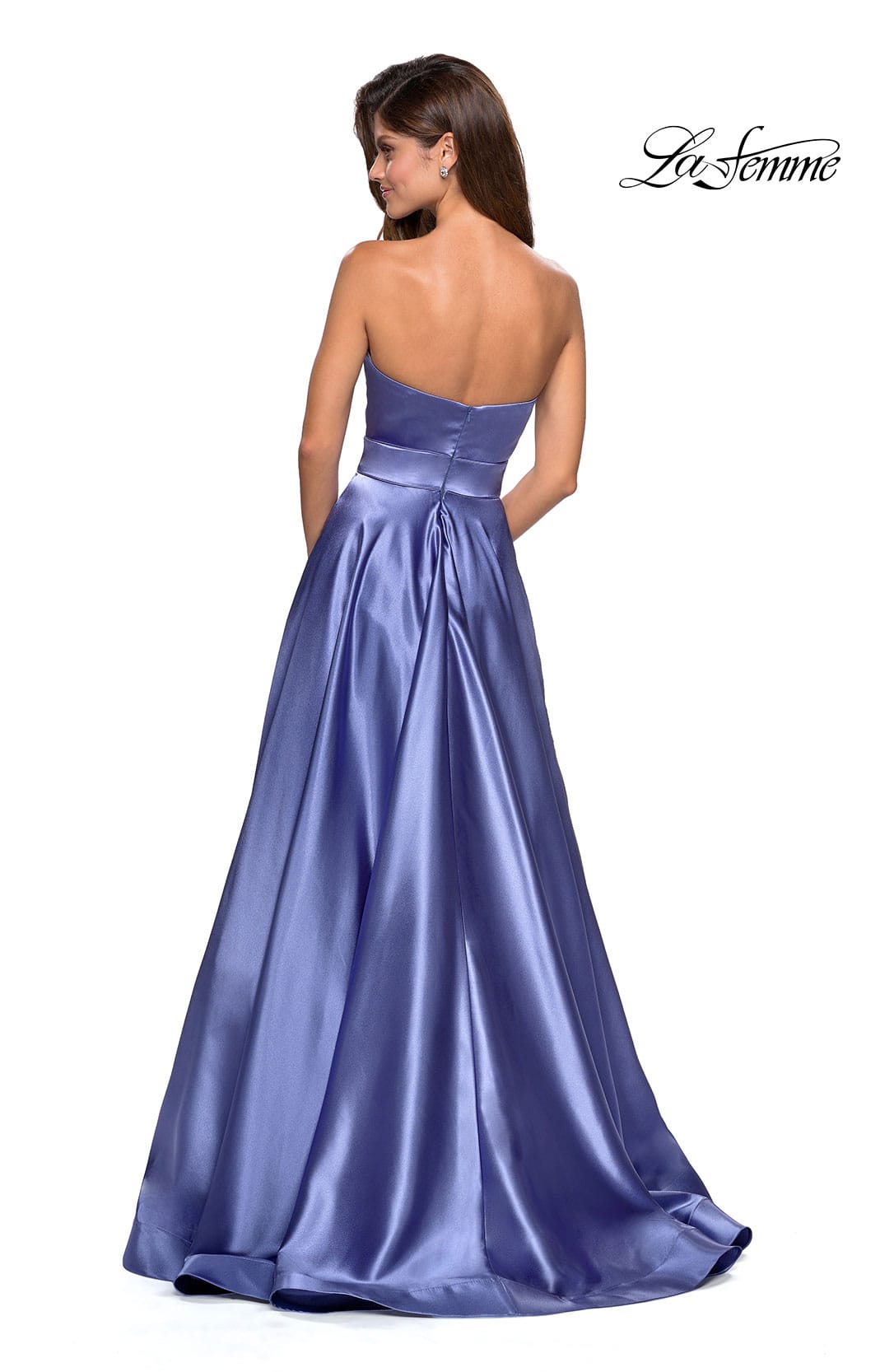 Picture of: Strapless Metallic Prom Gown with Empire Waist in Dark Periwinkle, Style: 27506, Back Picture