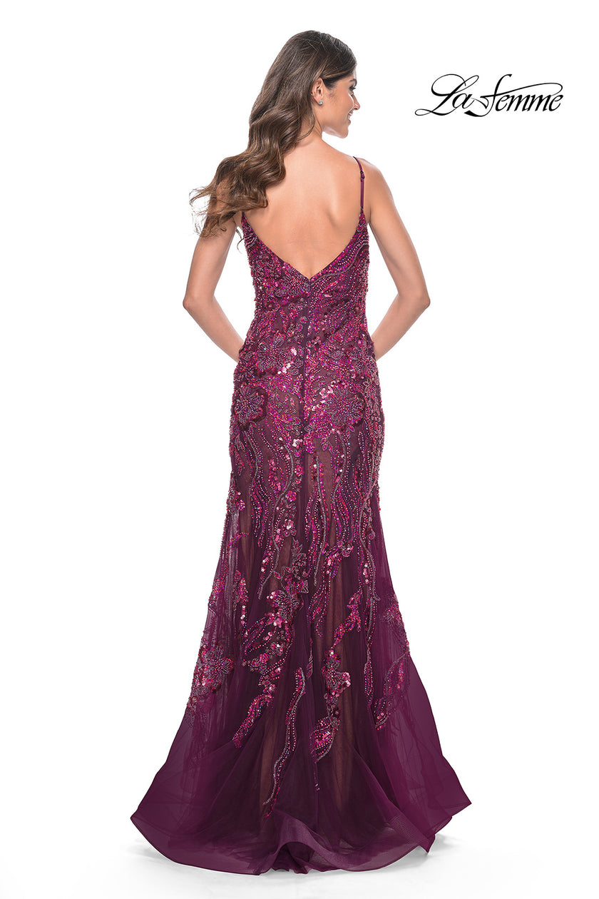 Picture of: Mermaid Sequin and Beaded Embellished Prom Dress in Dark Berry, Style: 32049, Detail Picture 8