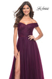 Picture of: A-Line Tulle Prom Dress with Off the Shoulder Top in Dark Berry, Style: 30498, Detail Picture 13