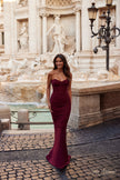 Picture of: Strapless Ruched Net Jersey Gown with Sweetheart Top in Dark Berry, Style: 31899, Detail Picture 3