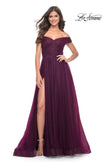 Picture of: A-Line Tulle Prom Dress with Off the Shoulder Top in Dark Berry, Style: 30498, Detail Picture 4