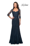 Picture of: Elegant Lace Gown with 3/4 Sleeves and Rhinestones in Dark Teal, Style: 25369, Main Picture