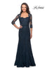 Picture of: Elegant Lace Gown with 3/4 Sleeves and Rhinestones in Dark Teal, Style: 25369, Main Picture