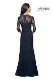 Picture of: Elegant Lace Gown with 3/4 Sleeves and Rhinestones in Dark Teal, Style: 25369, Back Picture