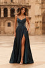 Picture of: A-Line Satin Gown with Embellished Straps and Open Back in Dark Teal, Style: 33796, Main Picture
