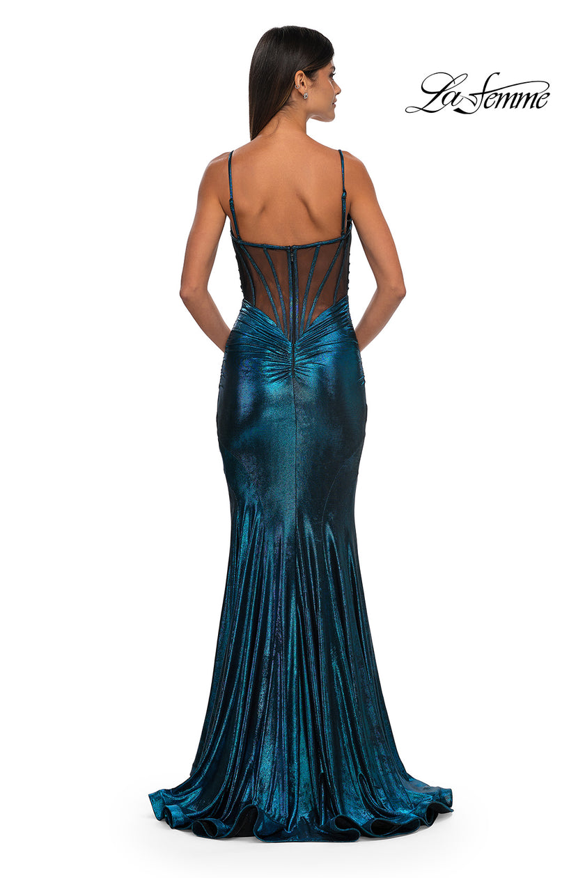 Picture of: Mermaid Metallic Jersey Dress with Draped Neckline in Dark Teal, Style: 32897, Detail Picture 8