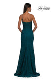 Picture of: Fitted Stretch Lace Dress with Scallop Neckline in Dark Teal, Style: 32933, Detail Picture 10