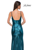 Picture of: Brushed Metallic Jersey Simple Prom Dress with Ruching in Dark Teal, Style 32812, Detail Picture 12