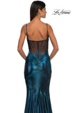 Picture of: Mermaid Metallic Jersey Dress with Draped Neckline in Dark Teal, Style: 32897, Detail Picture 14