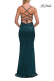 Picture of: Straight Neck Satin Gown with Lace-Up Back in Dark Teal, Style: 33604, Detail Picture 14