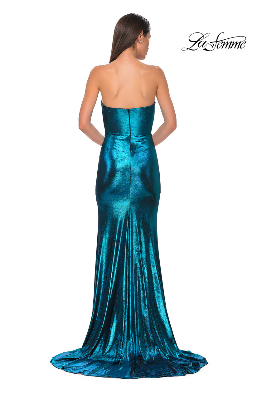 Picture of: Strapless Draped Neckline Prom Dress in Metallic Jersey in Dark Teal, Style 32828, Detail Picture 15