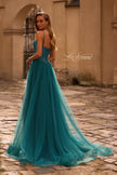 Picture of: Rhinestone Embellished Bodice Prom Dress with Full Skirt in Dark Teal, Style: 32668, Back Picture