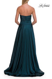 Picture of: Strapless Satin A-Line Gown with Draped Bodice and High Slit in Dark Teal, Style: 33417, Detail Picture 19