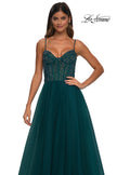 Picture of: Beautiful A-line Prom Dress with Rhinestone Encrusted Corset Top in Dark Teal, Style: 32754, Detail Picture 20
