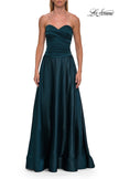 Picture of: Strapless Satin A-Line Gown with Draped Bodice and High Slit in Dark Teal, Style: 33417, Detail Picture 20