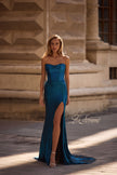 Picture of: Strapless Draped Neckline Prom Dress in Metallic Jersey in Dark Teal, Style 32828, Detail Picture 4
