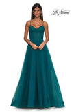 Picture of: Prom Dress with Sparkle Tulle and Ruched Corset Top in Dark Teal, Style: 32680, Detail Picture 6