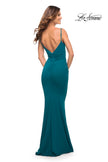 Picture of: Versatile Ruched Jersey Dress with Faux Wrap Top in Dark Teal, Style: 30780, Detail Picture 7