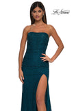 Picture of: Simple Long Stretch Lace Prom Dress with Ruching in Dark Teal, Style: 32773, Detail Picture 7