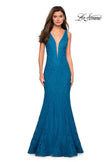 Picture of: Stretch Lace Prom Dress with Plunging Neckline in Dark Turquoise, Style: 27464, Detail Picture 5
