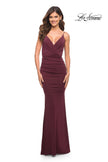 Picture of: Versatile Ruched Jersey Dress with Faux Wrap Top in Dark Wine, Style: 30780, Detail Picture 8