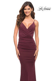 Picture of: Versatile Ruched Jersey Dress with Faux Wrap Top in Dark Wine, Style: 30780, Detail Picture 2