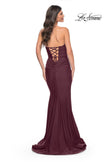 Picture of: Simple Jersey Mermaid Prom Dress with Structured Hem in Dark Wine, Style: 32289, Detail Picture 6