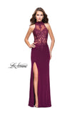 Picture of: Sheer Lace and Beaded Prom Dress with High Neck in Burgundy, Style: 26038, Detail Picture 1
