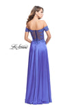 Picture of: A-line Off the Shoulder Satin Dress with Beaded Lace Bodice in Dark Periwinkle, Style: 25694, Back Picture