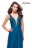 Picture of: A-line Prom Gown with Chiffon Skirt and Lace in Dark Teal, Style: 26061, Detail Picture 1