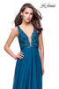 Picture of: A-line Prom Gown with Chiffon Skirt and Lace in Dark Teal, Style: 26061, Detail Picture 1