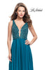 Picture of: A-Line Prom Gown with Chiffon Skirt and Beaded Bodice in Dark Teal, Style: 26053, Detail Picture 2