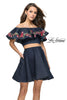 Picture of: Denim Two Piece Dress with Floral Detail and Pockets in Dark Wash, Style: 26627, Main Picture