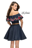 Picture of: Denim Two Piece Dress with Floral Detail and Pockets in Dark Wash, Style: 26627, Back Picture