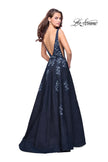 Picture of: Denim A-line Ball Gown with Floral Embellishments in Dark Wash, Style: 26265, Back Picture