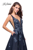 Picture of: Denim A-line Ball Gown with Floral Embellishments in Dark Wash, Style: 26265, Detail Picture 1
